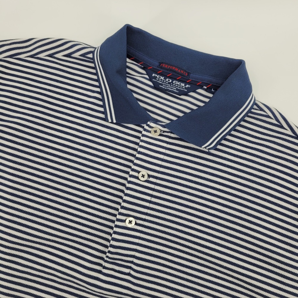 Polo Golf Ralph Lauren‎ Polo Shirt Large Blue Striped Performance Pima Mens